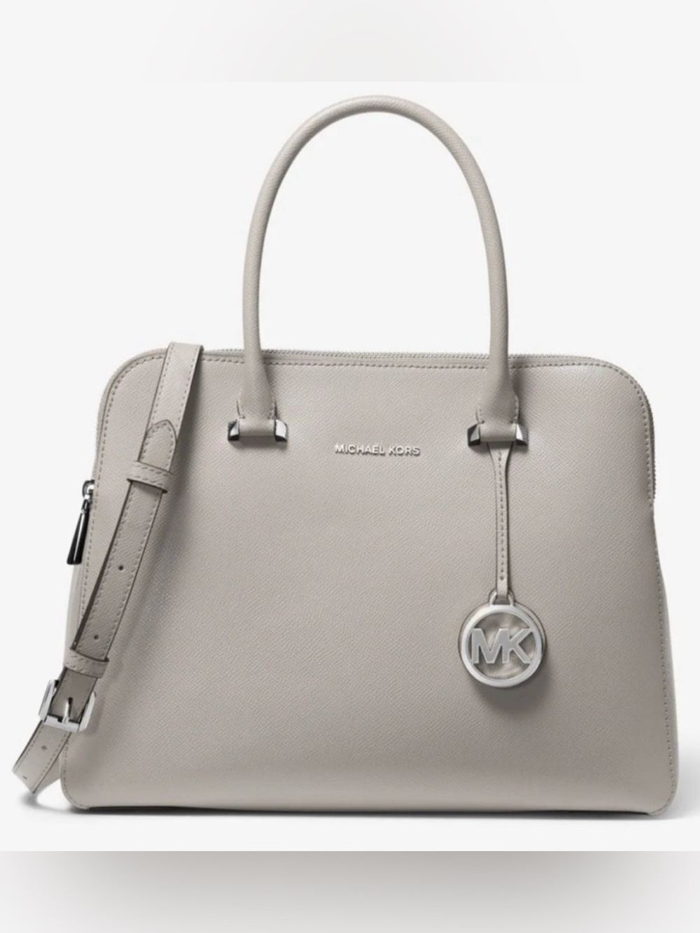 MICHAEL Michael Kors "Houston" 🩶PEARL GREY🩶 DOUBLE ZIP LEATHER SATCHEL🌟NWOT🌟